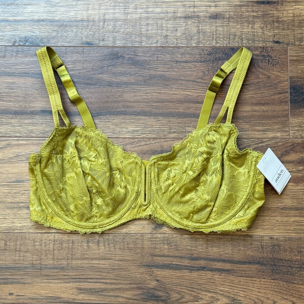 Auden Women’s Unlined Lace Balconette Coverage Underwire Bra Green Size 32B NWT